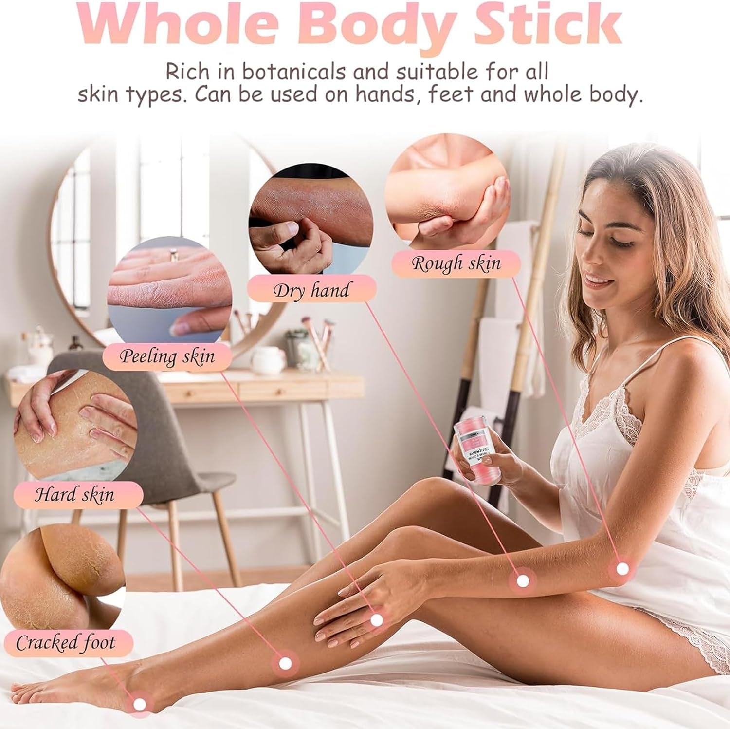 Cracked Skin Repair Foot Cream, Foot Moisturiser for Dry Cracked Feet Hands and Elbows with Citrus and Peach Scent - anti Chafing Moisturising Stick 2-Pack